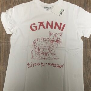 Ganni Time Traveler Kitten Print white T-shirt size Medium